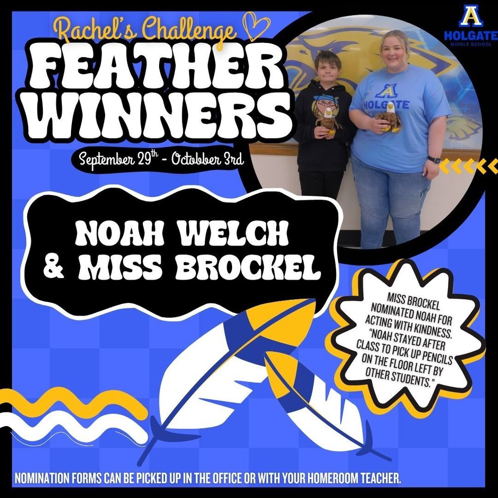 Congratulations to the Rachel's Challenge feather winners of the week!