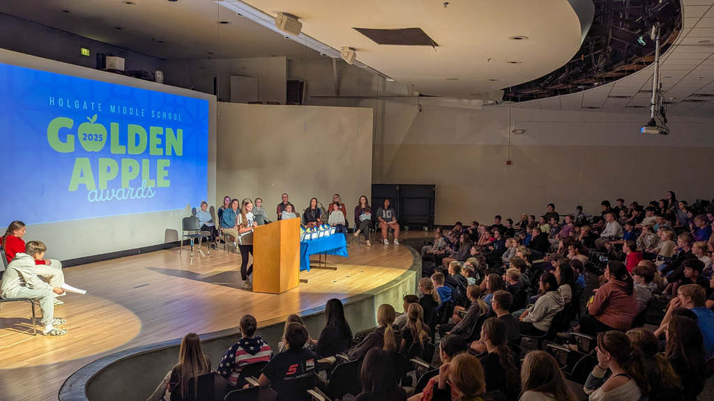 Holgate student presenting at Golden Apple Awards