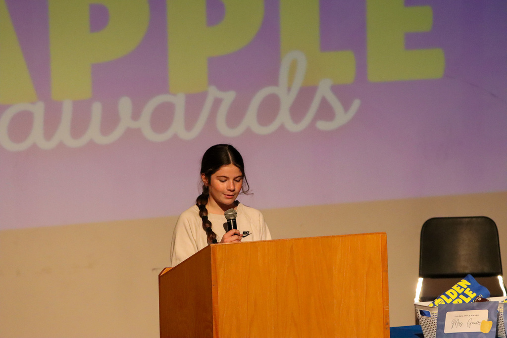 Holgate student presenting at Golden Apple Awards