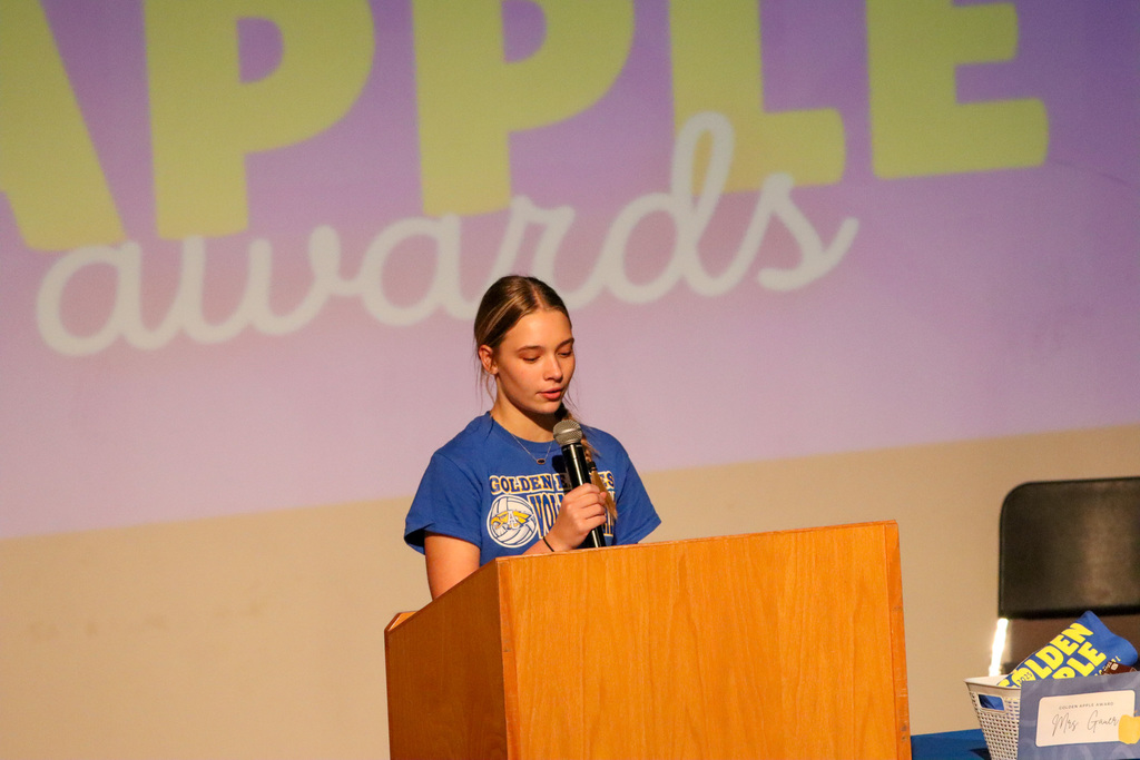 Holgate student presenting at Golden Apple Awards