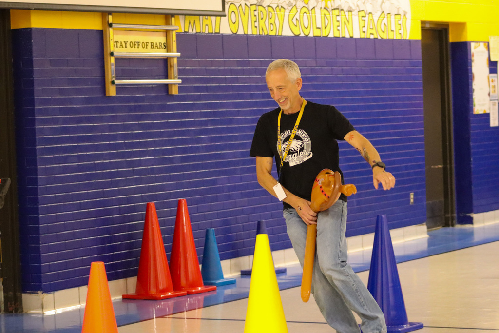 Mr. Neubert during the stick horse race
