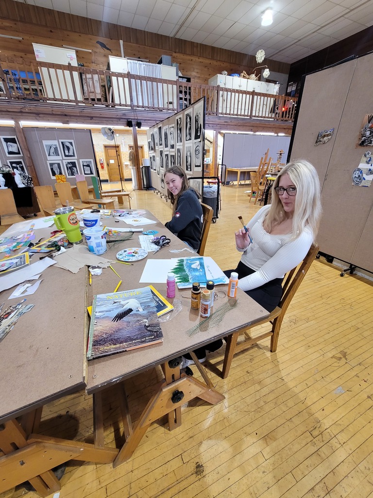 CHS students Danae and McKenna learned about mixed-media art at the NSU high school workshop!
