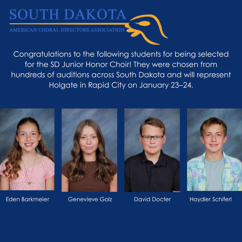Congratulations to our HMS students for being selected to the SD Junior Honor Choir.