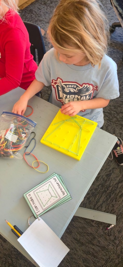 student using geoboard