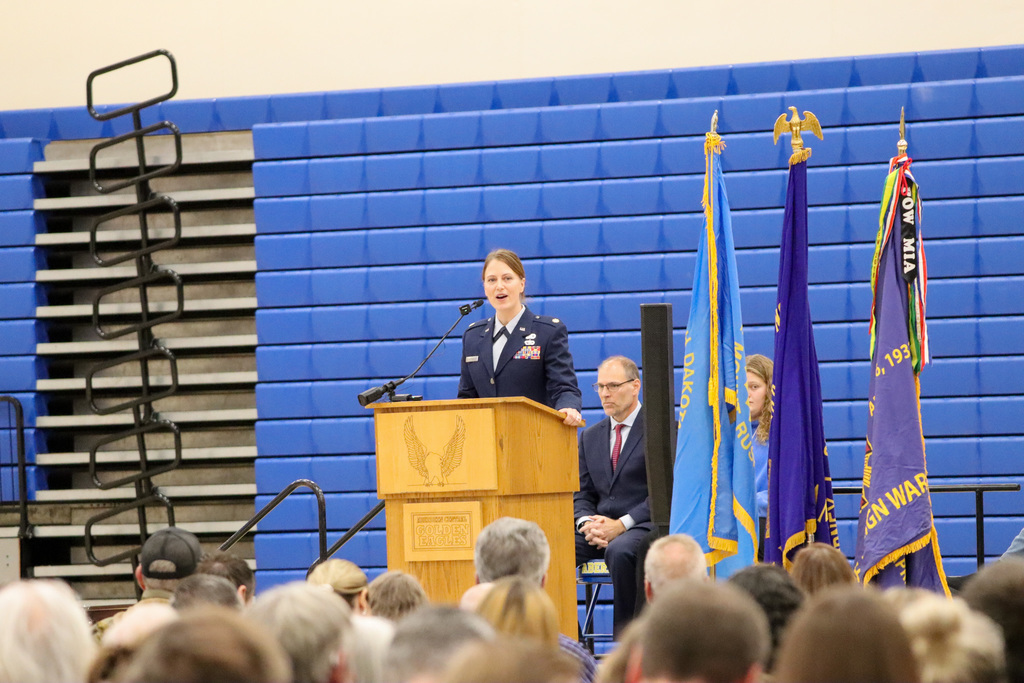 Mrs. Schaffhauser speaking at the CHS Veterans Day Program