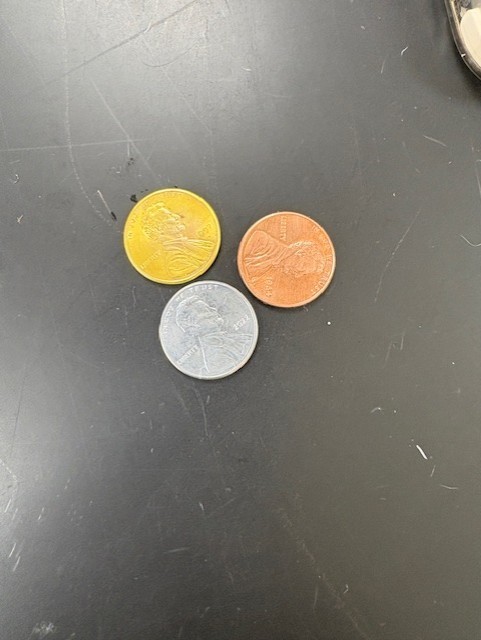 copper, silver, and gold pennies
