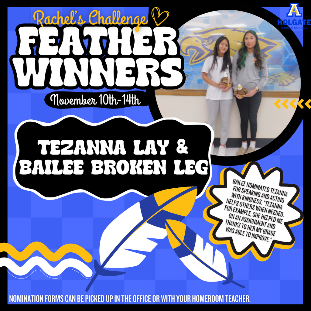 Congratulations to the Rachel's Challenge feather winners of the week!