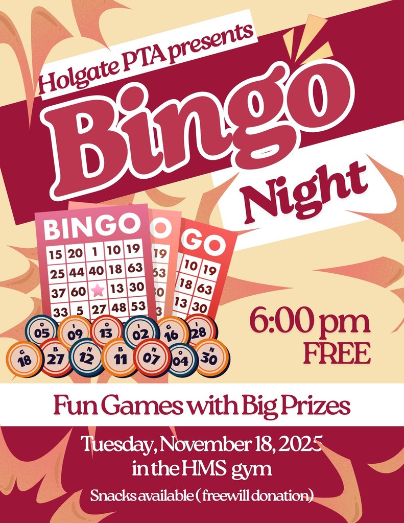 REMINDER:  HMS PTA Bingo Night is TOMORROW (11/18) from 6:00-8:00 PM