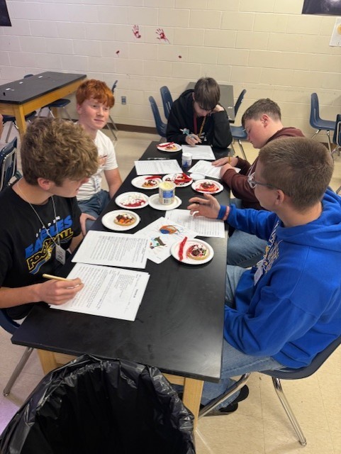 Students work through the analysis portion of the lab, connecting their edible model to real cell structures.