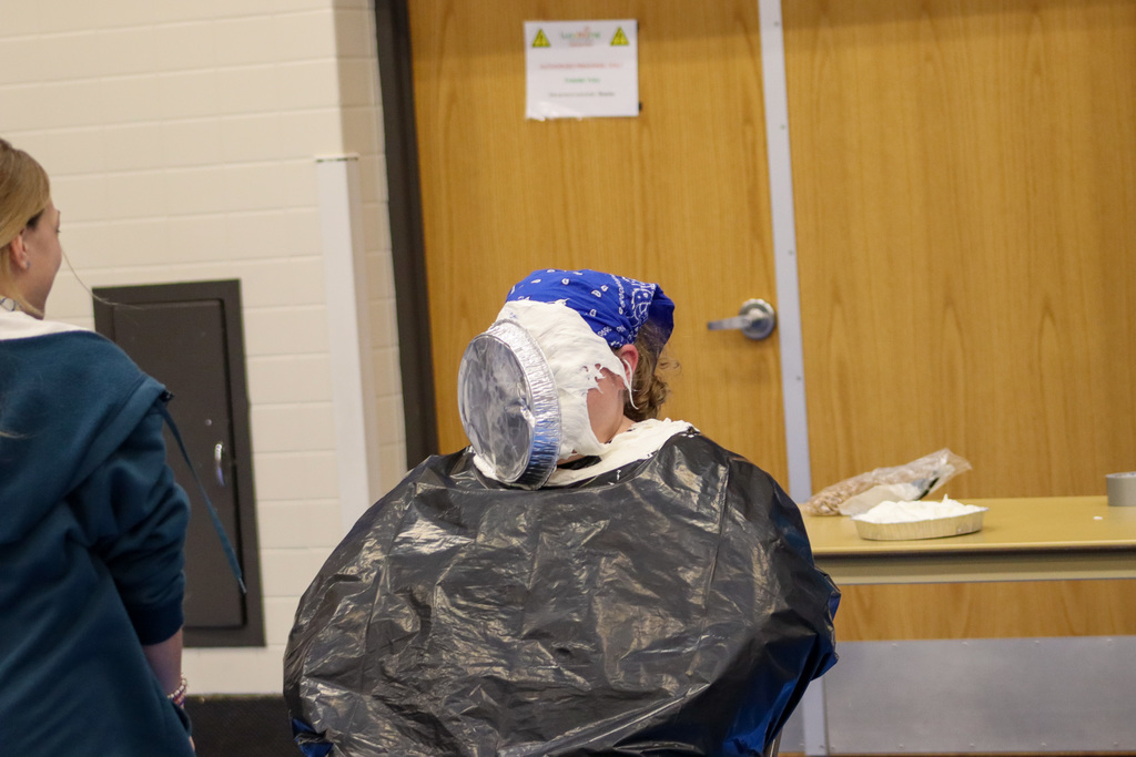 Ms. Leitheiser getting a pie in the face at SMS