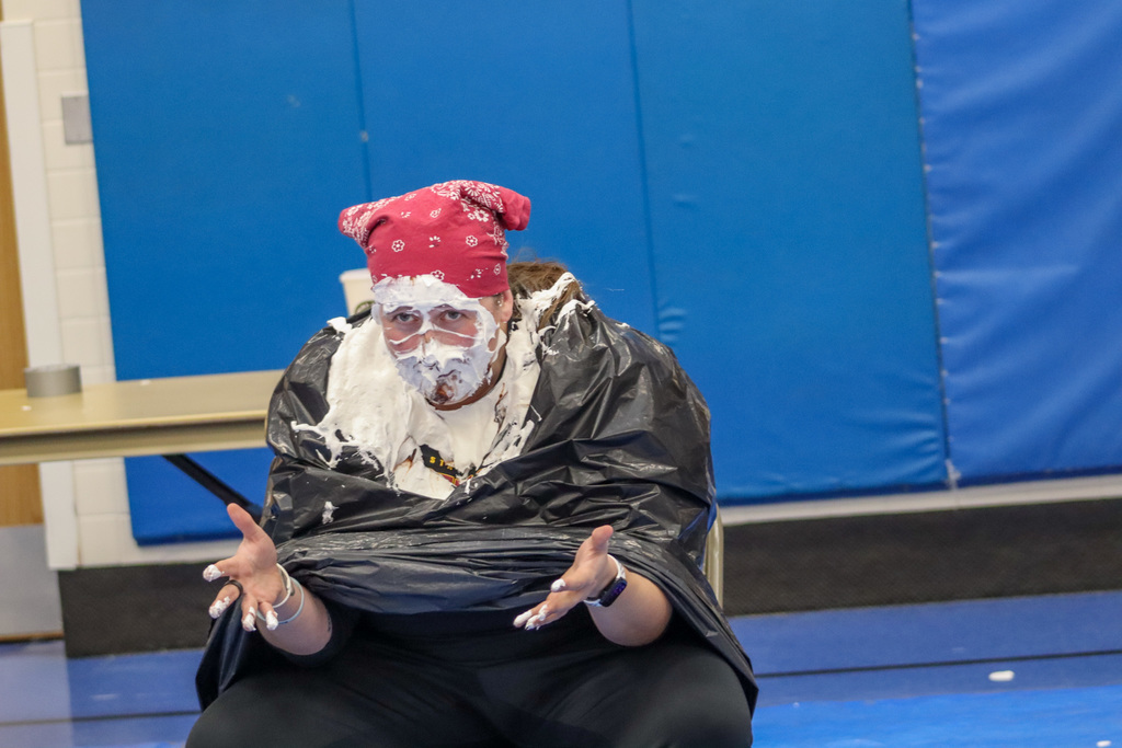 Ms. Thompson after getting a pie in the face at SMS