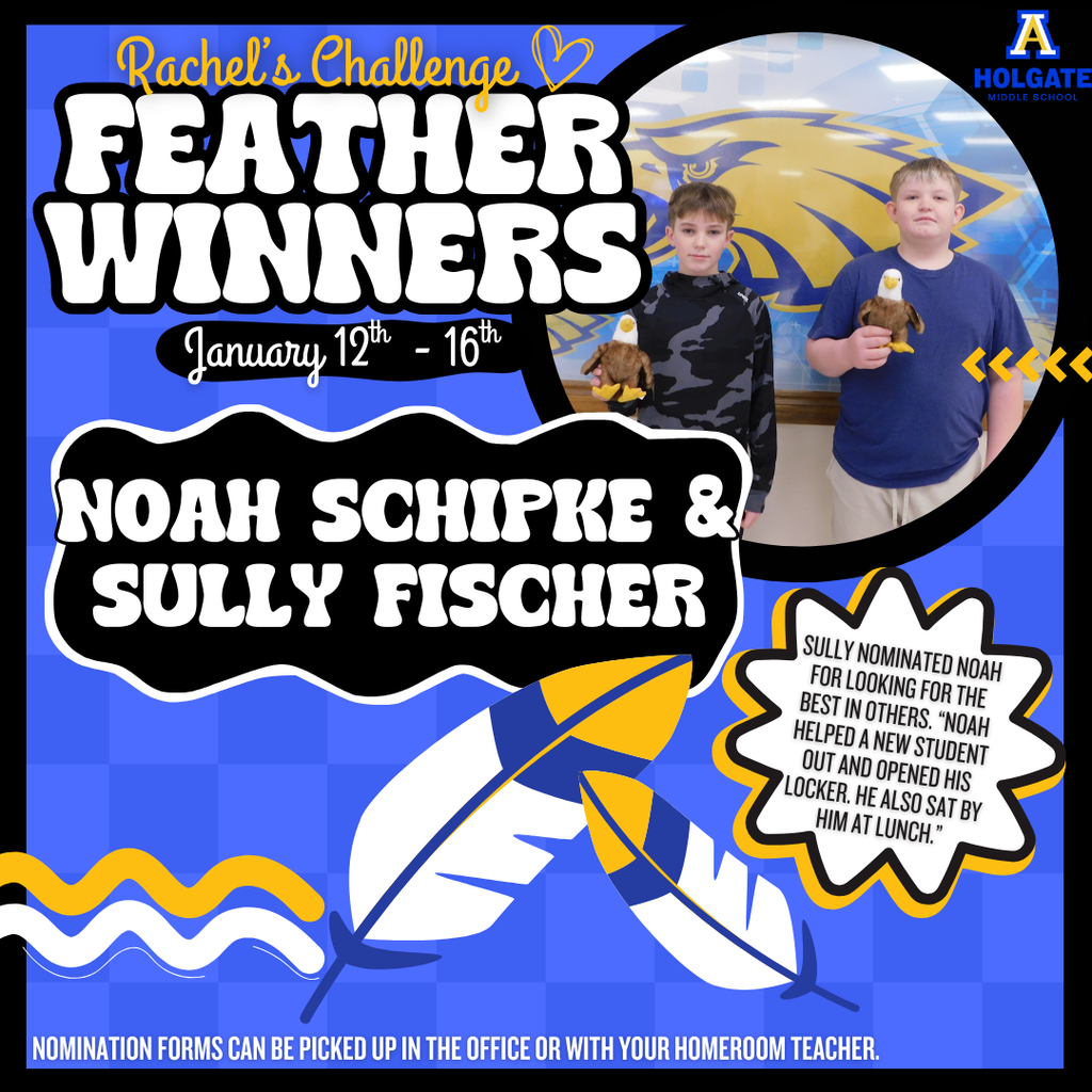 Congratulations to this week’s Rachel’s Challenge Feather Winners! 💙💛