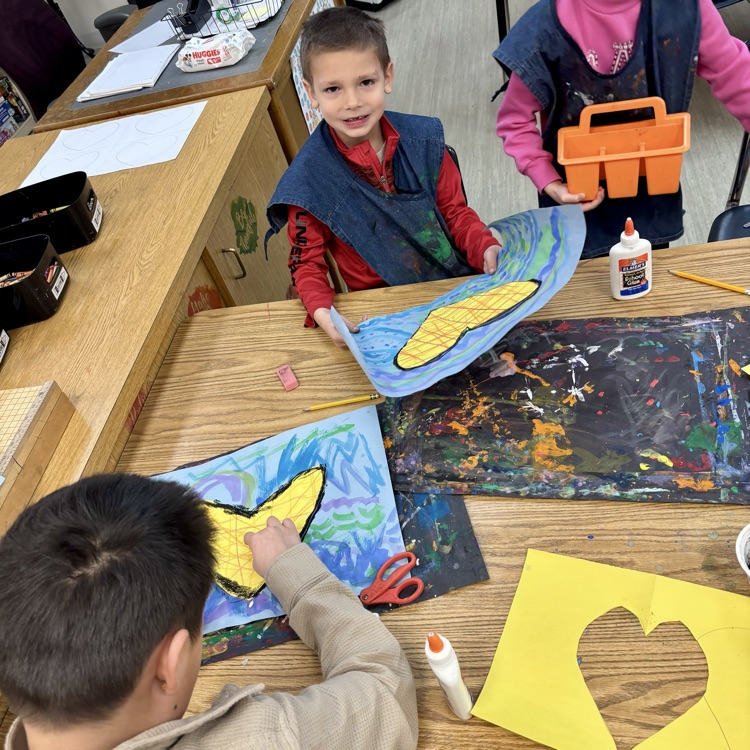 Students create pastel heart collages!