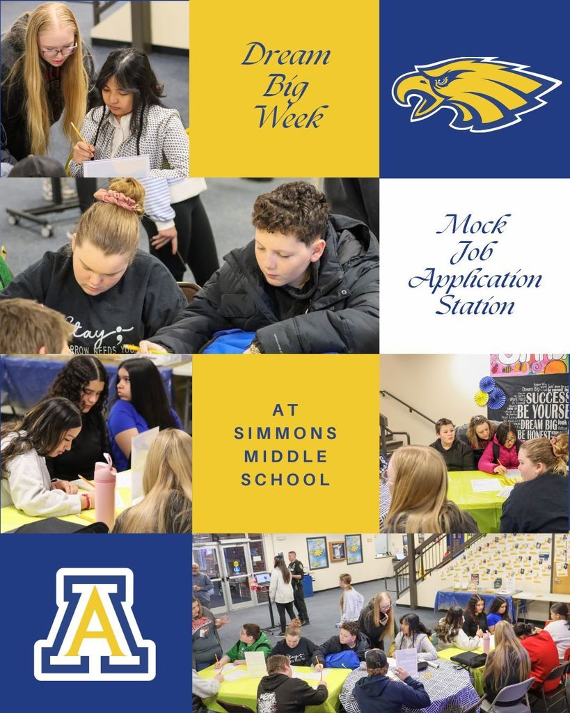 Collage of photos of students filling out mock job applications