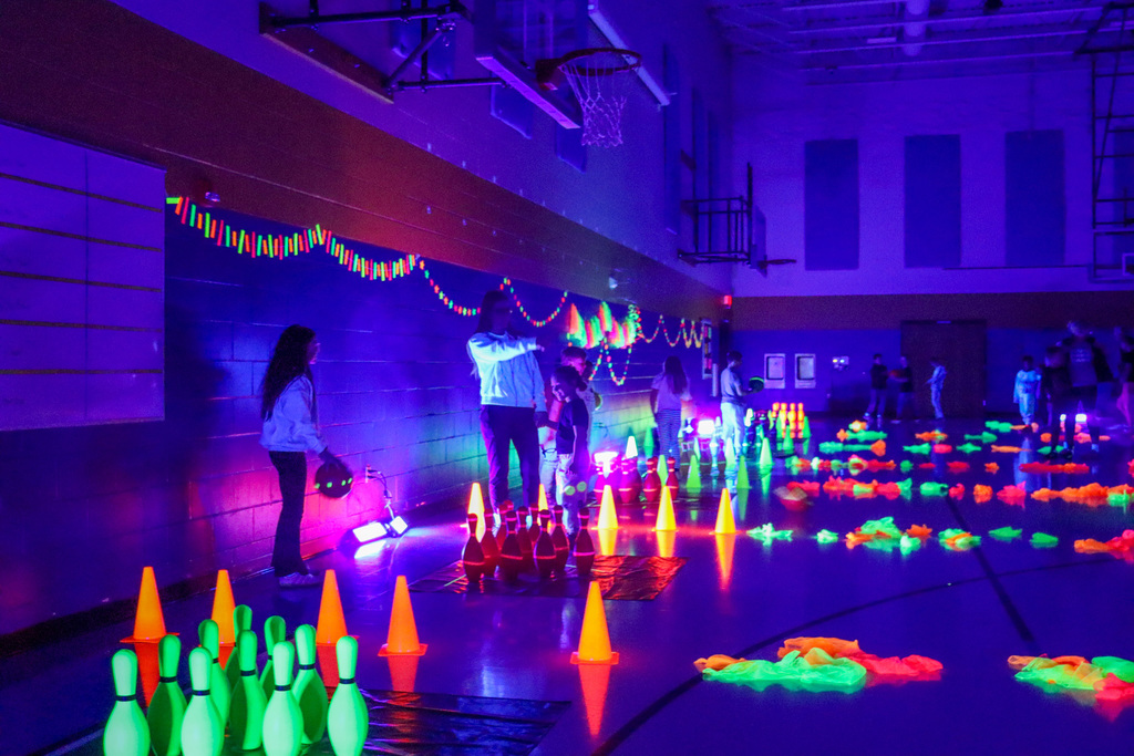 Glow Bowling at CC Lee during PE with parents