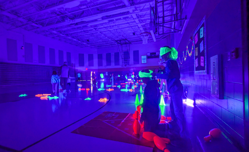 Glow Bowling at CC Lee during PE with parents