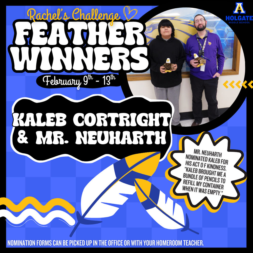 Congratulations to the Rachel's Challenge feather winners of the week! 