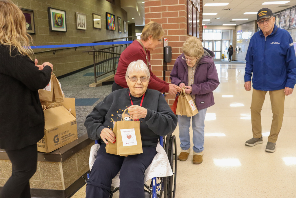 Primrose residents and staff preparing to hand out treat bags to CHS students