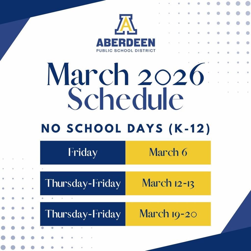 March 2026 schedule for Aberdeen Public Schools