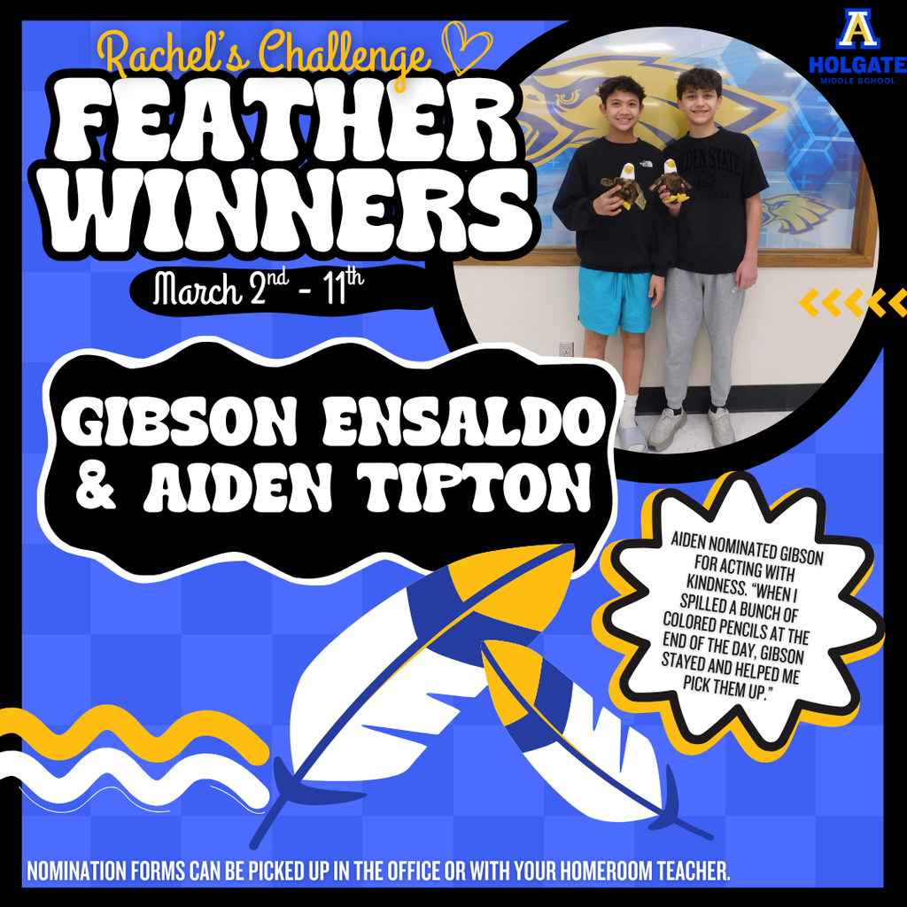 Congratulations to the Rachel's Challenge feather winners of the week! 
