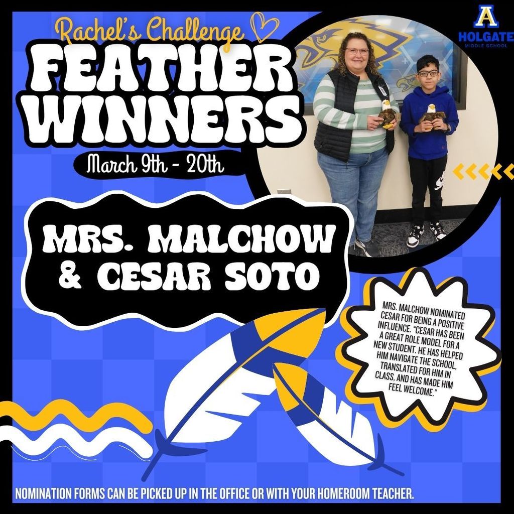 Congratulations to the Rachel's Challenge feather winners of the week! 