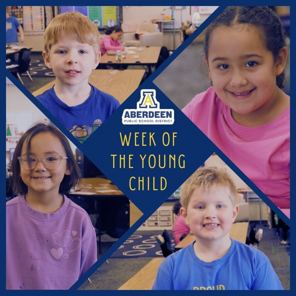 Week of the Young Child with pictures of four smiling kindergarten students