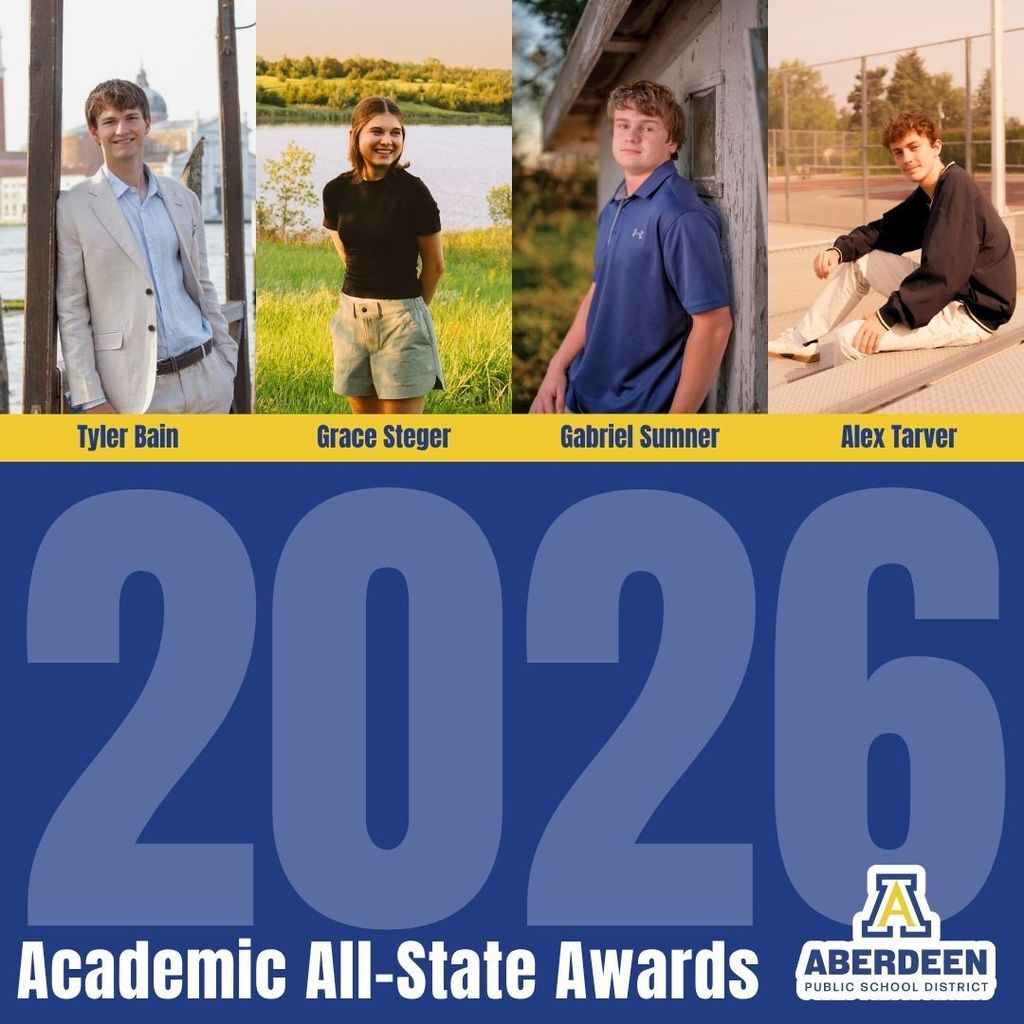 2026 Academic All State Awards graphic with photos of Tyler Bain, Grace Steger, Gabriel Sumner and Alex Tarver