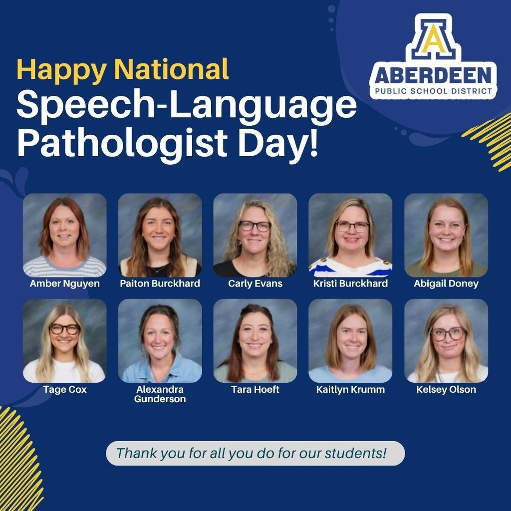 Happy National Speech-Language Pathologist Day graphic with pics of SLPs 