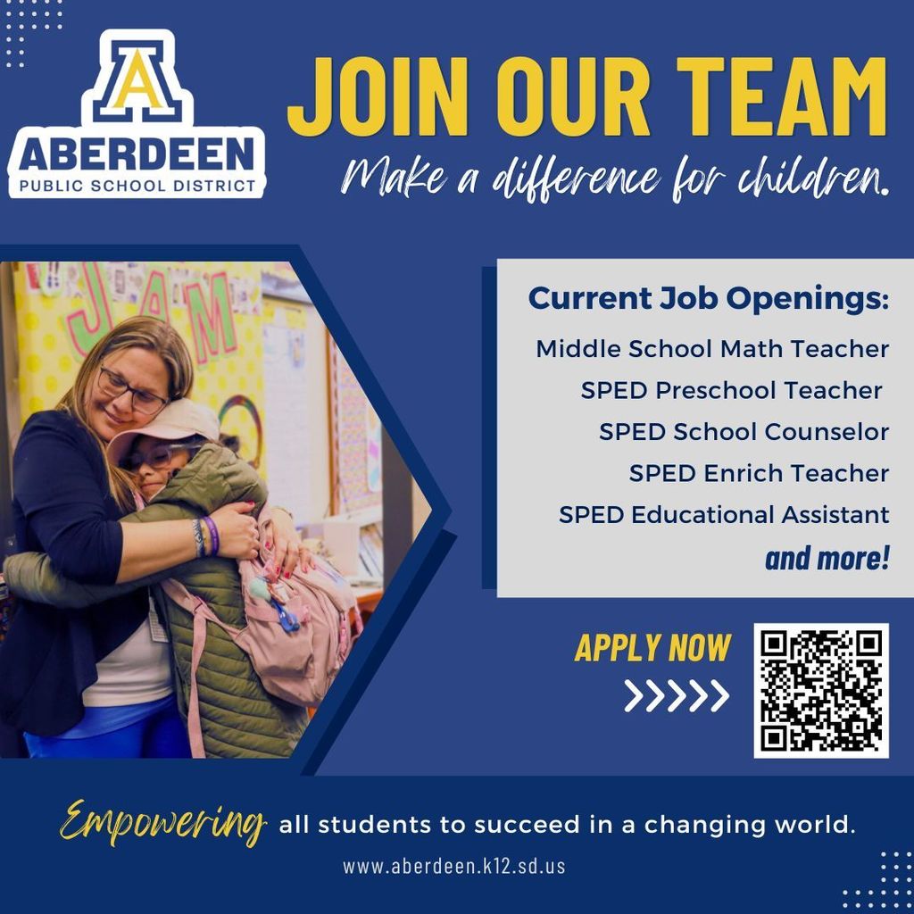 Join our team - make a difference for children! Apply now: aberdeen.k12.sd.us