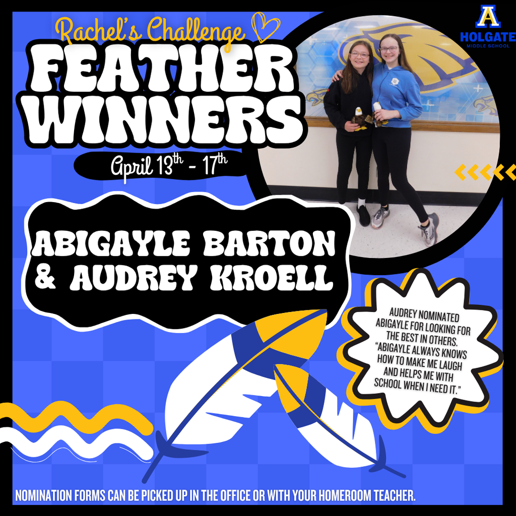 Congratulations to the Rachel's Challenge feather winners of the week! 