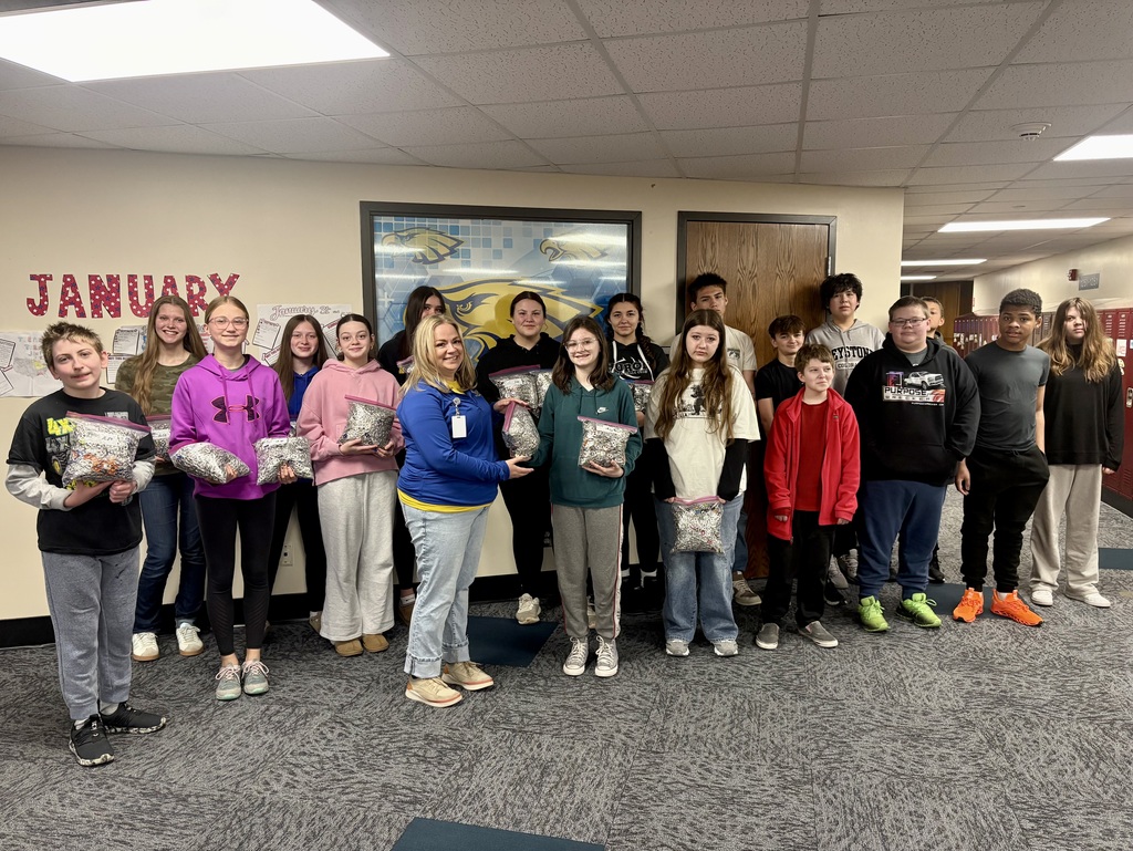 Holgate students with the pop tabs they collected