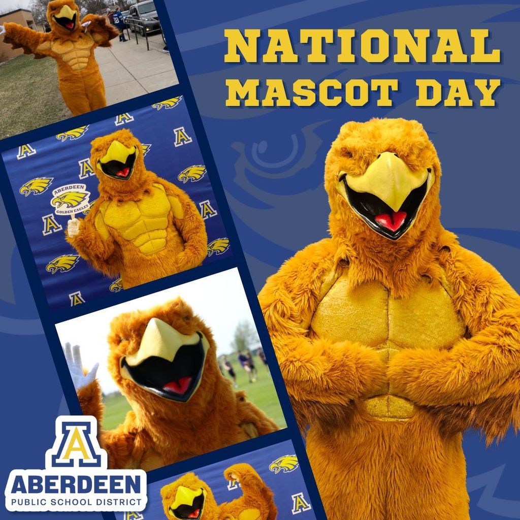 National Mascot Day graphic with multiple photos of the Golden Eagle mascot