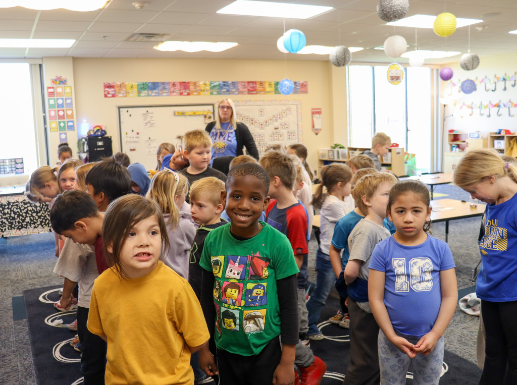 MME kindergarten students and their teachers created a song in honor of Mike Miller Day
