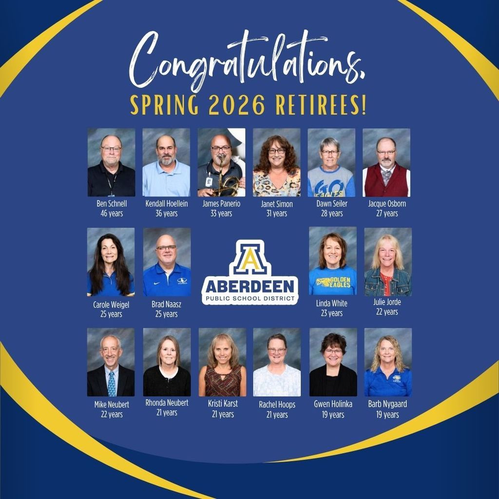 Congratulations, spring 2026 retirees! •	Ben Schnell, Director of Operations: 46 Years  •	Kendall Hoellein, O.M. Tiffany Grade 4 Teacher: 36 years •	James Panerio, Simmons Middle School Music Teacher: 33 Years •	Janet Simon, Student Data Specialist: 31 Years  •	Dawn Seiler, Athletic Director: 28 Years •	Jacque Osborn, Network Administrator: 27 Years •	Carole Weigel, JDC Teacher: 25 Years •	Brad Naasz, Central High School Business Teacher: 25 Years •	Linda White, TLC Teacher: 23 Years •	Julie Jorde, Holgate Middle School Librarian: 22 Years •	Mike Neubert, May Overby Principal: 22 Years •	Rhonda Neubert: Holgate Middle School Computer Teacher: 21 Years •	Kristi Karst, May Overby Library EA: 21 Years •	Rachel Hoops, May Overby General EA: 21 Years •	Gwen Holinka, Occupational Therapist: 19 Years •	Barb Nygaard, CHS Special Education Teacher: 19 years