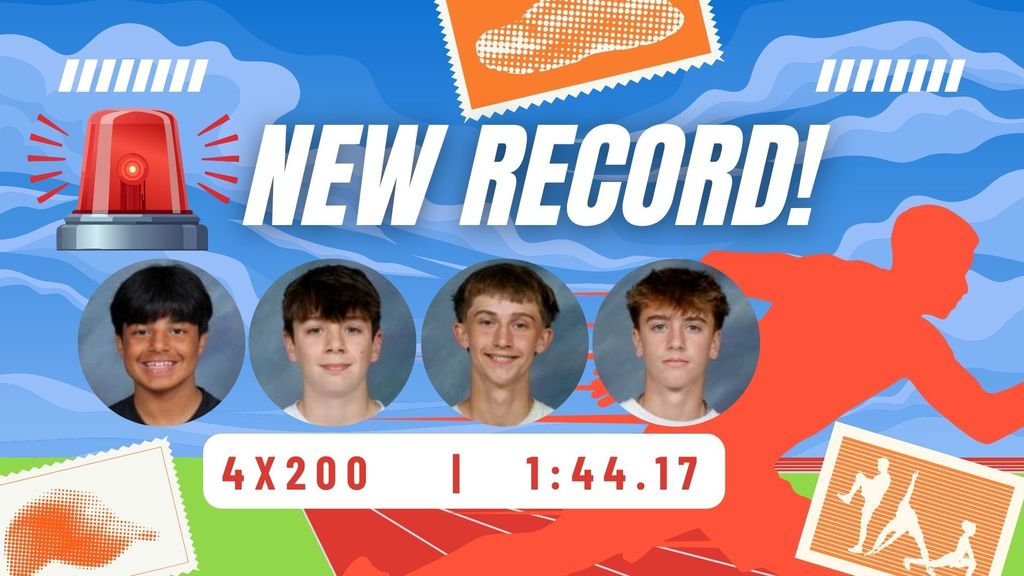 The 7th grade boys broke the school record for the 4x200 yesterday.! Their time was 1:44:17