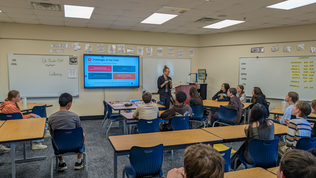 Holgate 8th graders listening to a presentation about psychology