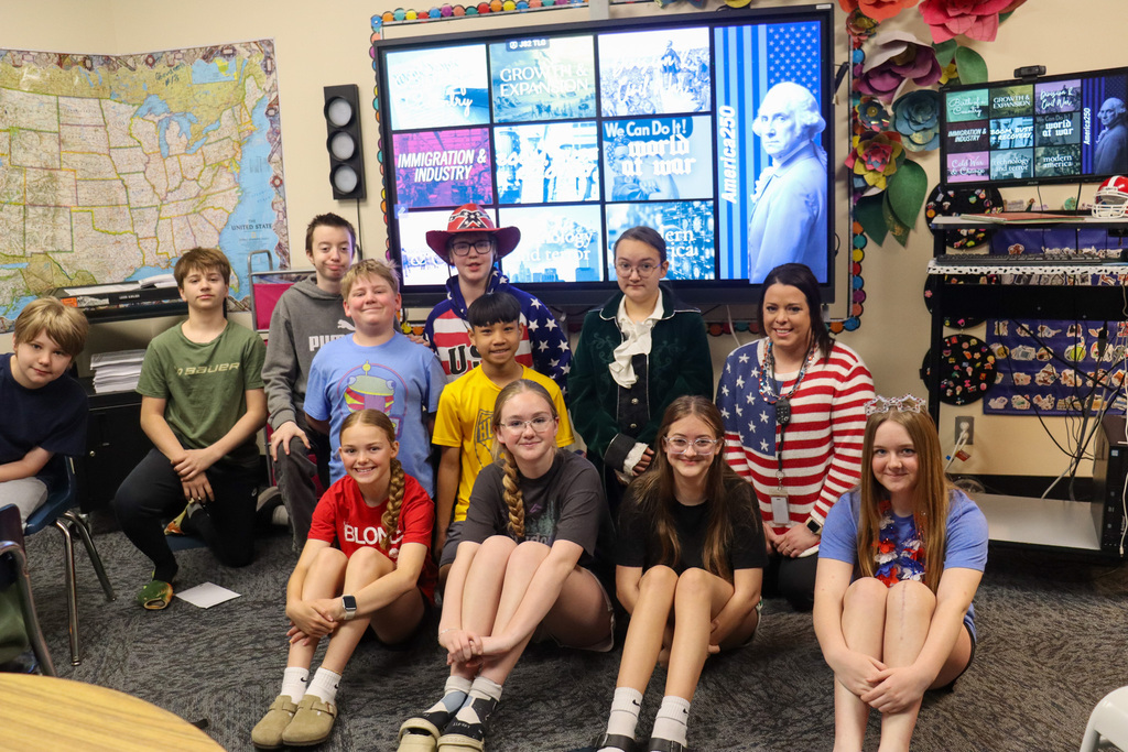 Holgate students and teacher dressed in patriotic attire