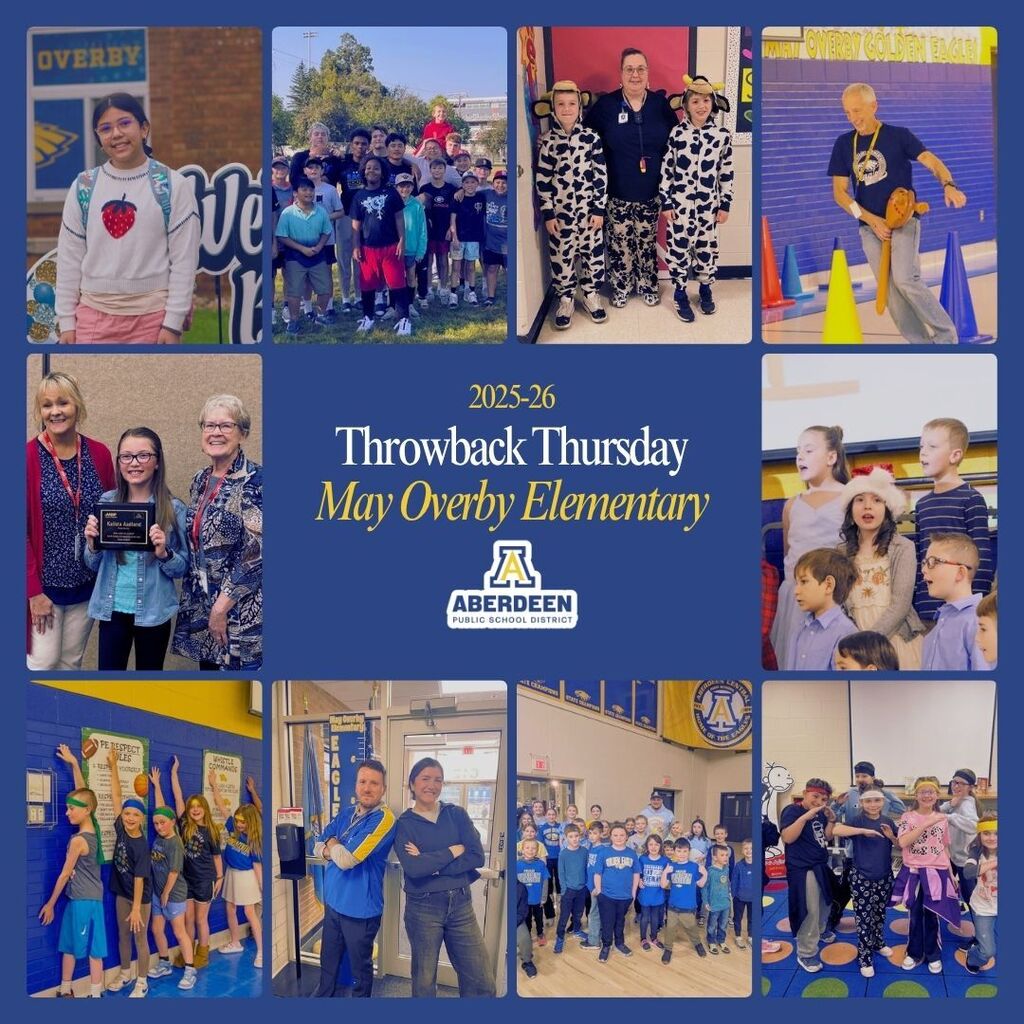 A collage of May Overby student photos from throughout the 2025-26 school year for Throwback Thursday