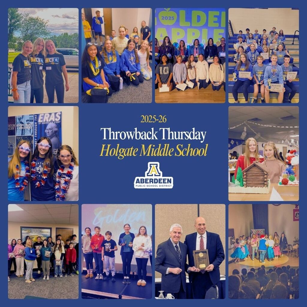A collage of Holgate Middle School student photos from throughout the 2025-26 school year for Throwback Thursday