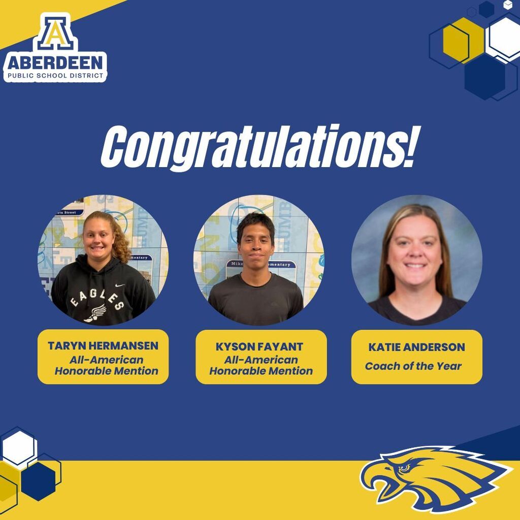 Congratulations! Taryn Hermansen, All-American Honorable Mention; Kyson Fayant, All-American Honorable Mention; Katie Anderson, Coach of the Year