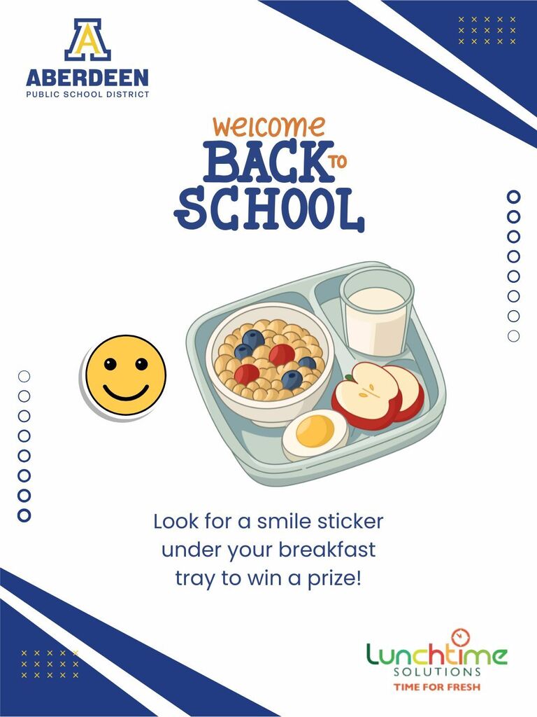 Look for a smile sticker under your breakfast tray to win a prize - with image of smiley face and breakfast tray
