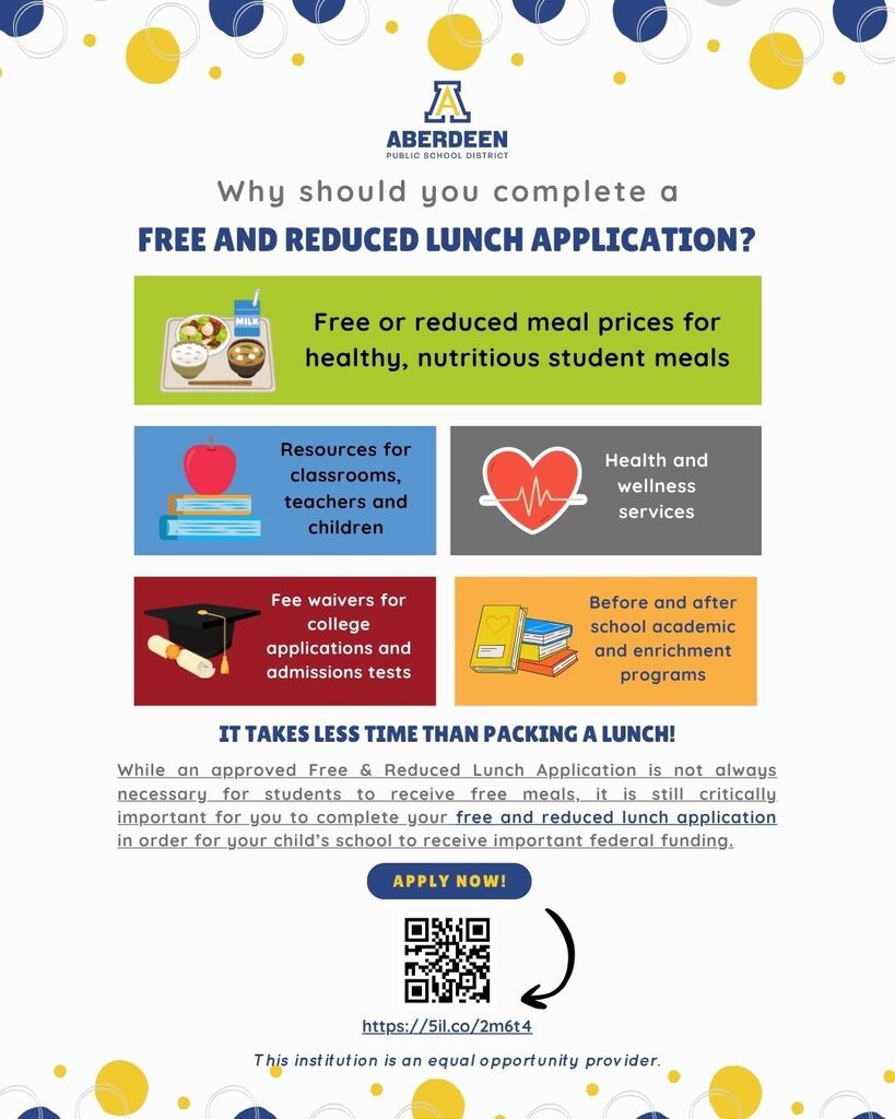 Free and reduced lunch application information. While an approved Free & Reduced Lunch Application is not always necessary for students to receive free meals, it is still critically important for you to complete your free and reduced lunch application in order for your child’s school to receive important federal funding. This institution is an equal opportunity provider.