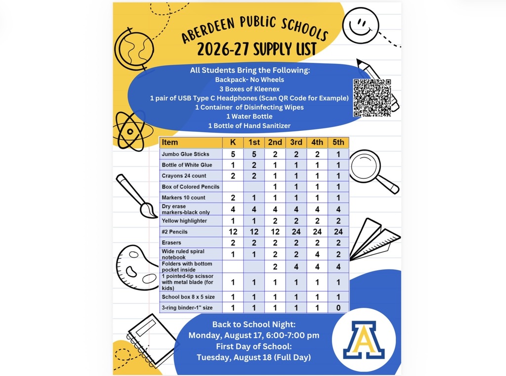 Aberdeen Public Schools 2026-2027 Supply List