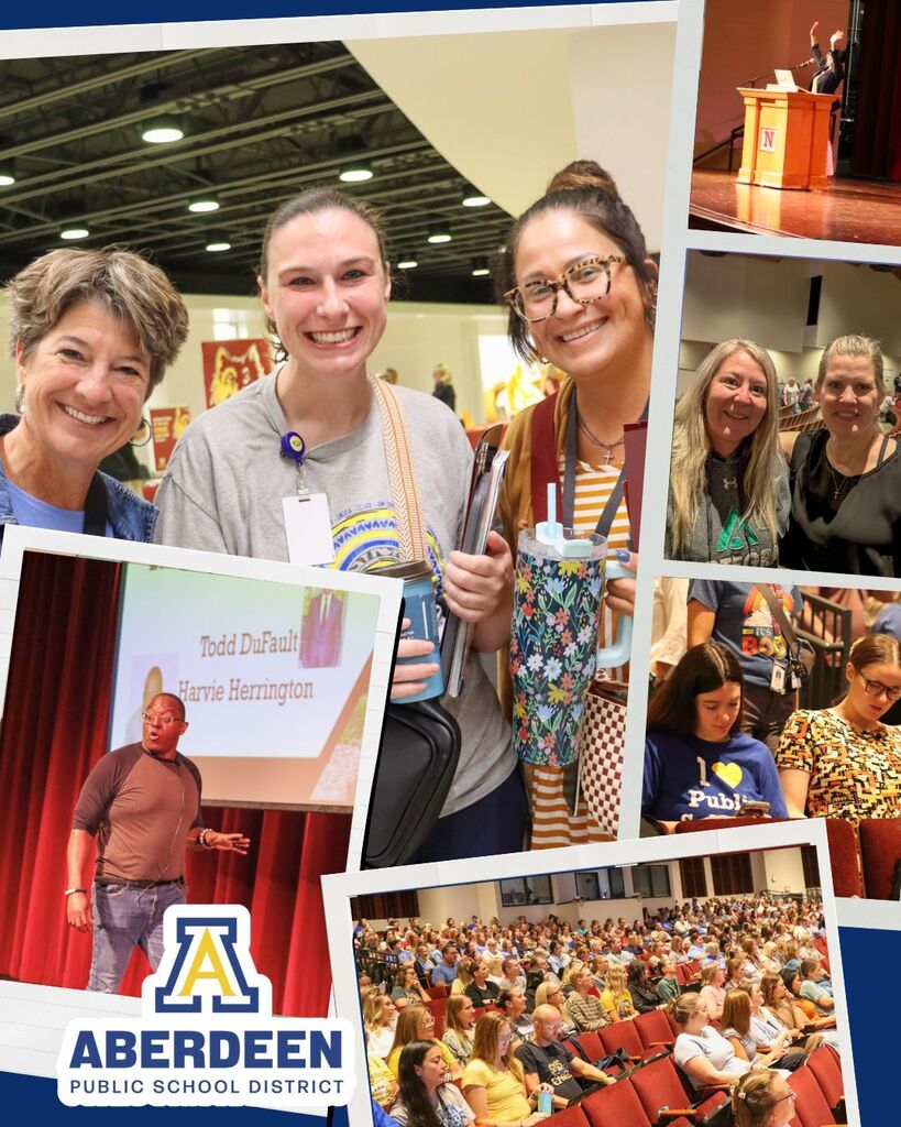 A collage of Aberdeen Public Schools teachers, the guest speaker and NSU official at the NSU Back to School Workshop