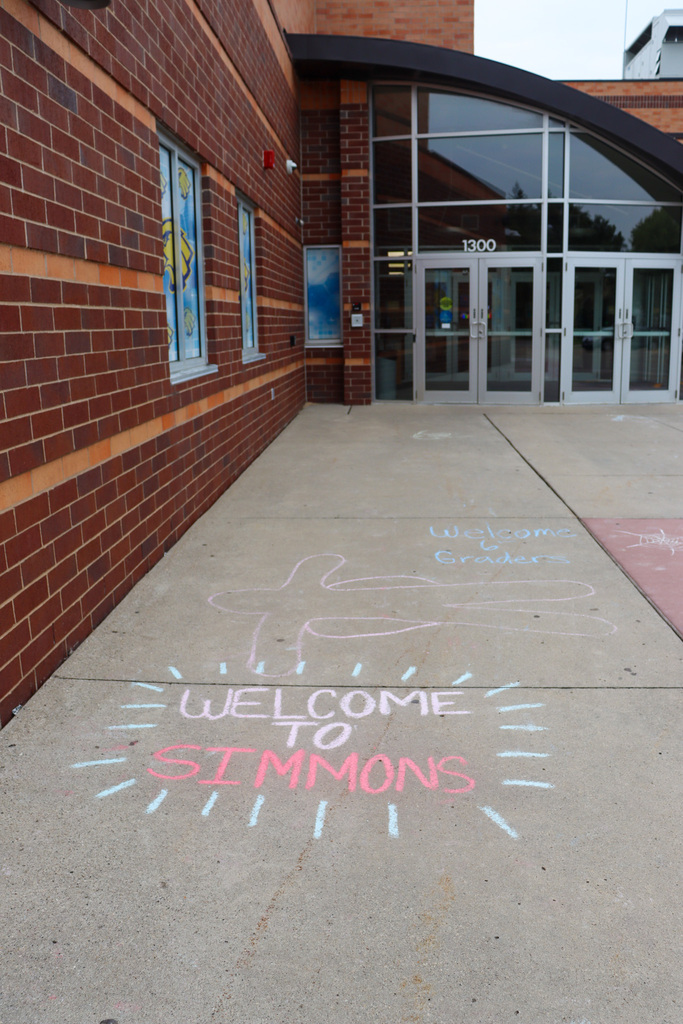 SMS entrance with chalk art: Welcome to Simmons