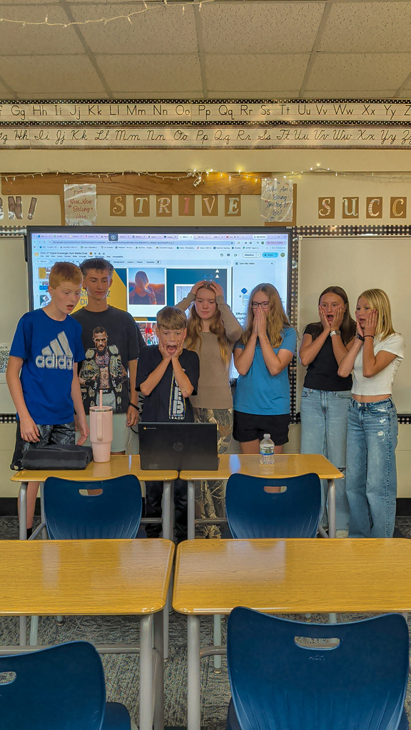 Holgate students making scared faces during a scavenger hunt