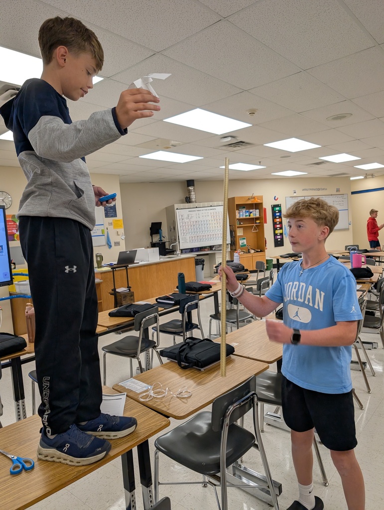 8th Grade  Science students completing a Whirligig Activity as review of the scientific method.  