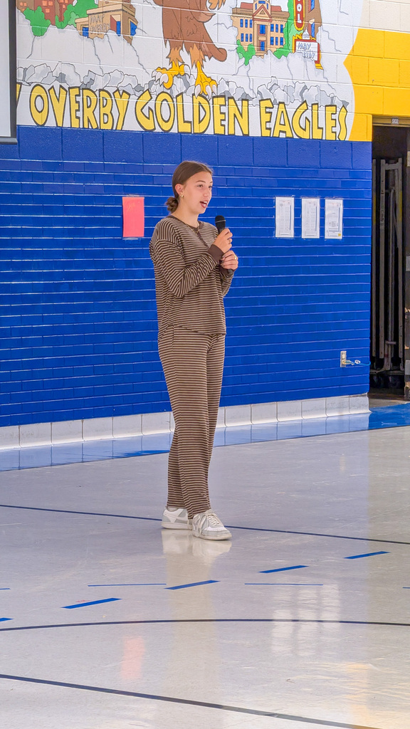 Aspen Kline speaking at the Homecoming Assembly