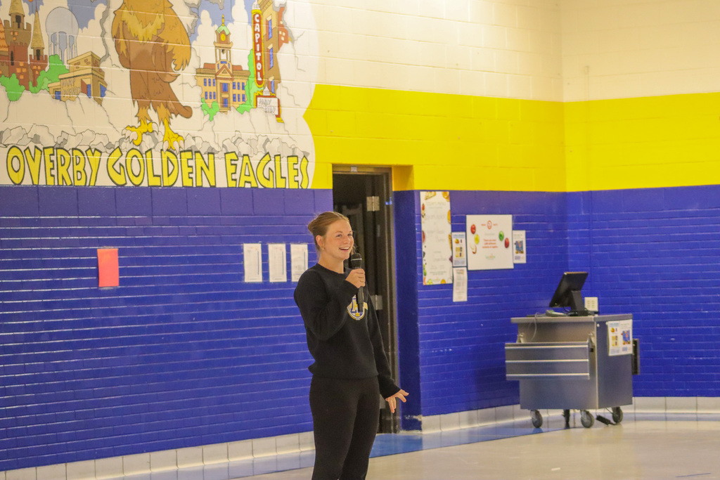 Golden Eagles Soccer player Paige Ewalt at the May Overby Homecoming Assembly