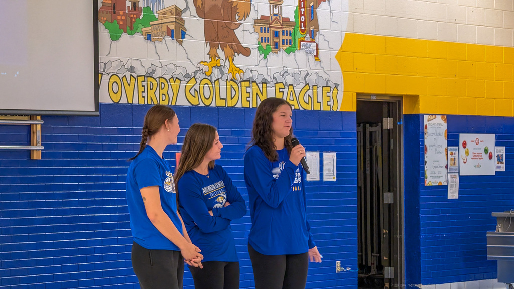 Golden Eagles volleyball players at the May Overby Homecoming Assembly